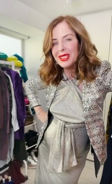 A987 ZARA MARYNARKA CEKINY KURTKA PŁASZCZ BLAZER ŻAKIET TRINNY WOODALL - M