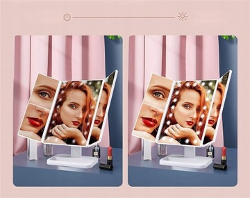 Зеркало для макияжа со светодиодной подсветкой, трехстороннее, складное, 74LED, белое
