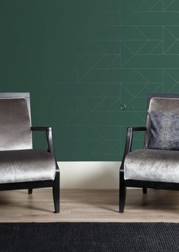 ЗЕЛЕНЫЕ ГЕОМЕТРИЧЕСКИЕ ОБОИ С СЕРЕБРЯНЫМ УЗОРОМ ОБОЕЙ