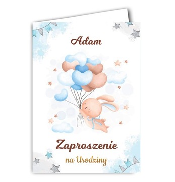 Zaproszenia na urodziny z kopertą Zajączek Imię personalizowane