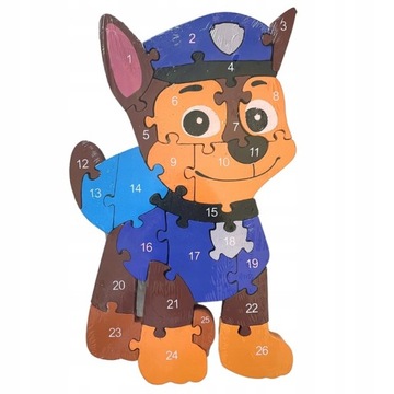 PUZZLE DREWNIANE EDUKACYJNE PSI PATROL CHASE UKŁADANKA PUZZLE LITERKI 2W1