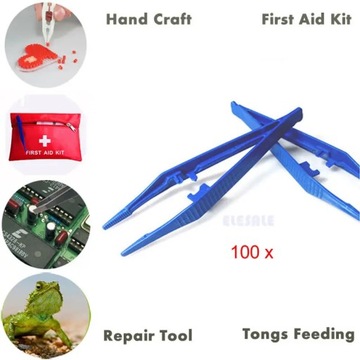 100 Pcs/Set Plastic Tweezers Tool For First Aid Kit,Emergency Kit,Kids DIY