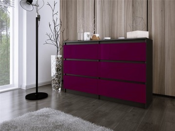 Komoda ZOE 2,czarny/fioletowy Połysk 6 szuflad