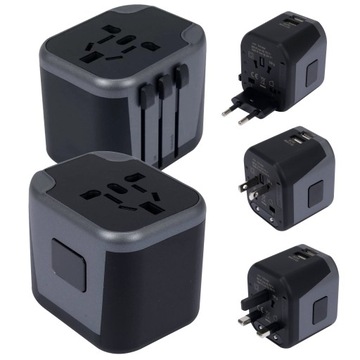 UNIWERSALNY ADAPTER PODRÓŻNY GNIAZDKA PRZEJŚCIÓWKA ŚWIAT EU UK USA + 2xUSB