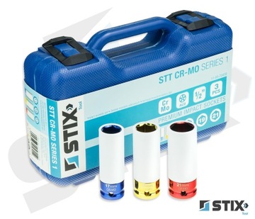 ДЛИННЫЕ УДАРНЫЕ НАСАДКИ ДЛЯ ЛЕГКОСПЛАВНЫХ ДИСКОВ С КРЫШКОЙ 17 19 21 ММ CR-MO STIX 3 ШТ.