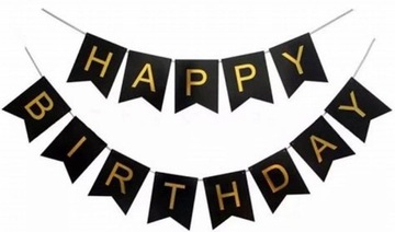 Baner girlanda czarna urodziny HAPPY BIRTHDAY napis na urodziny