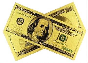 Позолоченная коллекционная банкнота номиналом 100 долларов США.