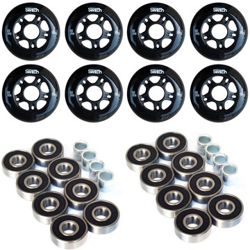 8x kółka do rolek 80mm + 16x łożyska ABEC9 tulejki Czarne bardzo szybkie