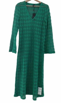 Vero Moda zielona szydełkowa sukienka midi M