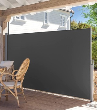 Боковая маркиза 200х300, навес для террасы, серая солнцезащитная шторка.