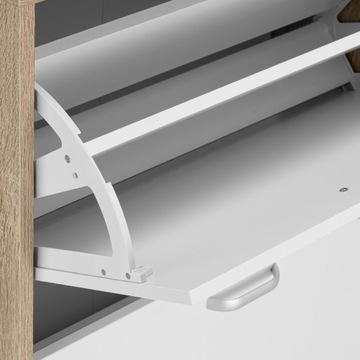 УЗКИЙ ШКАФ ДЛЯ ОБУВИ, БЕЛЫЙ, ДУБ СОНОМА, С ПОЛКАМИ ДЛЯ ПРИХОЖЕЙ