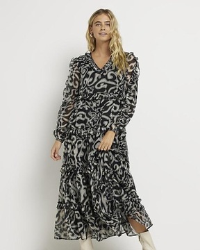 RIVER ISLAND MAXI SUKIENKA WZÓR FALBANY 39O NG9__L