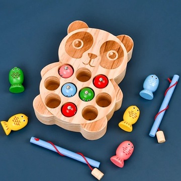 GRA ZRĘCZNOŚCIOWA ŁOWIENIE RYBEK NA MAGNES + 2 WĘDKI DREWNIANA ZŁAP RYBKĘ