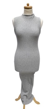 Sukienka Szara Ołówkowa Prążkowana H&M XS 34