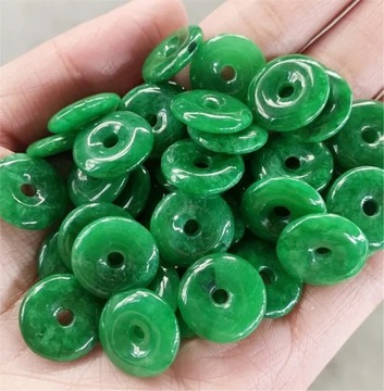 5pc Natural Green Jade Beads Safety Buckle Doughnut Pendants Jadeite