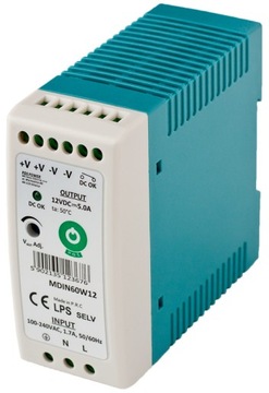 Zasilacz Na Szynę DIN 12V 5A 60W Regulowany Do Taśm LED Zamiennik MDR-60-12
