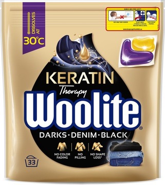 Капсулы Woolite Dark для стирки черного белья с кератином, цветные, 33 шт.