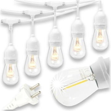 GIRLANDA ŚWIETLNA OGRODOWA BIAŁA E27 10M + 10x LED