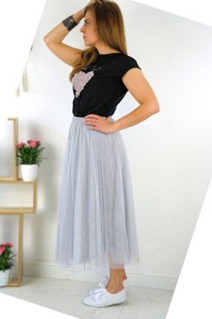 Юбка из тюля миди ПЛИССЕ, гладкая WIENA, на подкладке, нежно-розового цвета