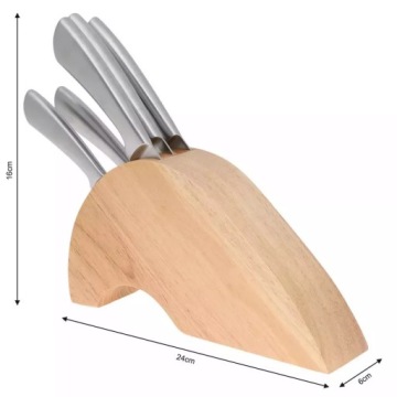 Набор стальных кухонных ножей на деревянной подставке, 6 шт.