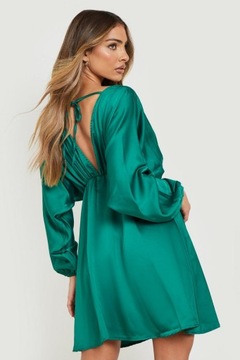 Boohoo plus zielona luźna sukienka satynowa 46