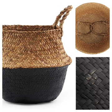 КОРЗИНА ДЛЯ КОРЗИНЫ С МОРСКОЙ ТРАВОЙ С РУЧКАМИ, БОЛЬШОЙ ЧЕРНЫЙ КОНТЕЙНЕР 35x31 СМ