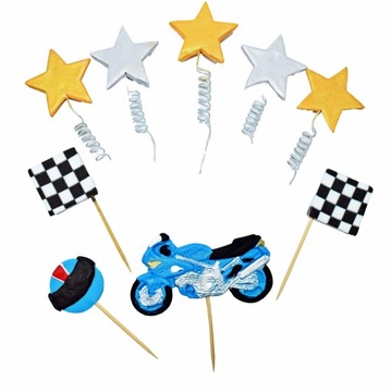 Zestaw cukrowy na tort MOTOCYKL motor tort 2d