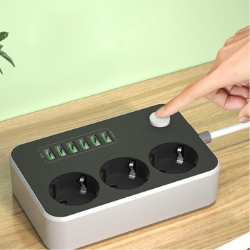 УДЛИНИТЕЛЬ ПИТАНИЯ 3 РОЗЕТКИ + 6 USB С КАБЕЛЕМ ДЛИНОЙ 1,85 М