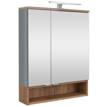 Szafka z lustrem Nelle szara połysk / dąb zinke szer 60 cm wys 76 cm