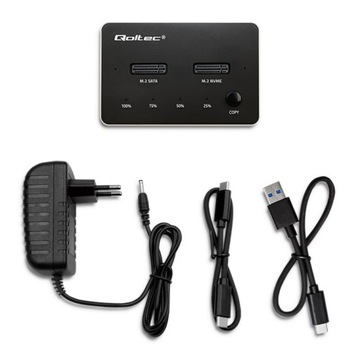 Док-станция Qoltec M.2 SSD | НВМе | САТА | USB-C | ДВОЙНОЙ 2 x 2 ТБ
