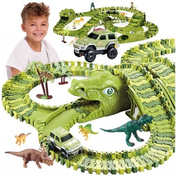 TOR Samochodowy WYŚCIGOWY Dino Park Z DINOZAURAMI + Autko 271 el. XXL 360cm