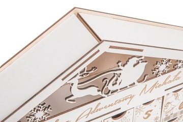 АДВЕНТ-КАЛЕНДАРЬ для детей РОЖДЕСТВЕНСКИЙ ДОМИК ДЕРЕВЯННЫЙ ОРНАМЕНТ ГРАВИРОВКА НАЗВАНИЯ