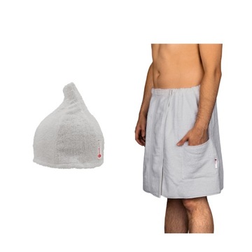 ZESTAW DO SAUNY KILT MĘSKI COPERTINA RĘCZNIK FROTTE CZAPKA LINGUA SZARY