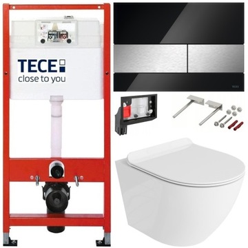 TECE ZESTAW PODTYNKOWY WC MISKA RIMLESS PRZYCISK SZKLANY CZARNY / STAL 7W1