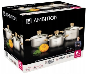 Garnki AMBITION Sapore Zestaw garnków 6 elementów