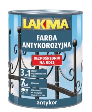 ANTYKOR Grunt Farba Antykorozyjna 3w1 LAKMA SREBRNY RAL9006 0,75L