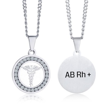 Колье с ТИПОЙ КРОВИ, Медицинский кулон, сталь 316L, фианиты