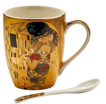 KUBEK + PORCELANOWA ŁYŻECZKA KLIMT POCAŁUNEK `ELEGANCKI PREZENT DLA KOBIET