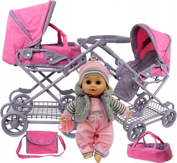 WÓZEK DLA LALEK NOSIDŁO TORBA POŚCIEL+BOBAS ŚPIEWA
