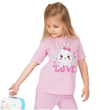 PIŻAMA letnia r.98 różowa w.681 królik LOVE lato