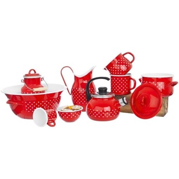 Miska miseczka emaliowana czerwona w grochy 12 cm 0,5 l /Orion