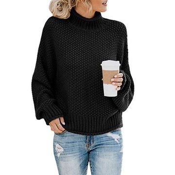 Jesień/zima luźny sweter z golfem plus size