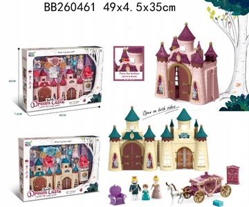 ЗАМОК ДЛЯ КУКОЛ С ФИГУРКАМИ + КАЛЕЖКА И МЕБЕЛЬ