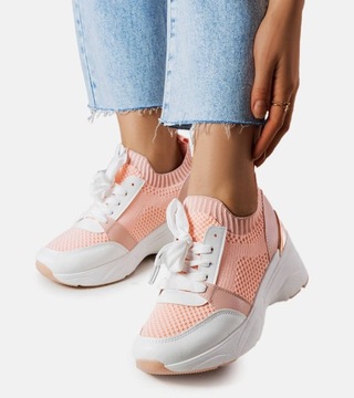 Buty sportowe damskie białe na koturnie sneakersy obuwie 20276 rozmiar 38