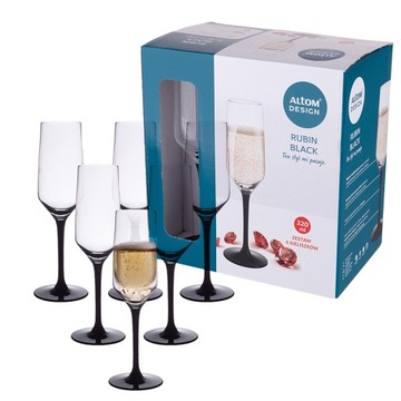 Kieliszki komplet do szampana Altom Design Rubin Black 220 ml 6 sztuk