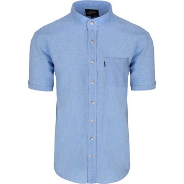 Lniana szeroka bardzo duża błękitna koszula męska stójka 4XL_klatka_152