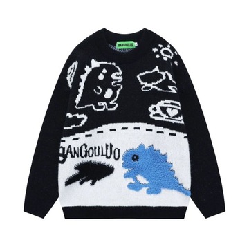 Men's Cute Little Dinosaur Flocked Sweater Japanes