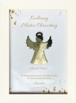 PREZENT PODZIĘKOWANIE DLA CHRZESTNYCH RAMKA ZŁOTY ANIOŁEK PREZENT RAMKA IHS
