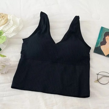 SVOKOR Threaded Crop Top Solid Color Camisole Sexy