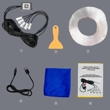 ВОЛОКОННО-ОПТИЧЕСКИЙ КОМПЛЕКТ ДЛЯ АВТОМОБИЛЕЙ AMBIENT RGB Гаджеты Кабина 6 м 5 в 1 USB + ПРИЛОЖЕНИЕ